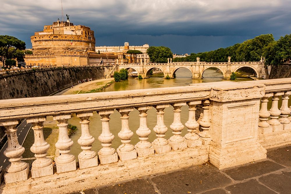 Italy-Rome Tiber River-Castel SantAngelo and Ponte SantAngelo seen upstream